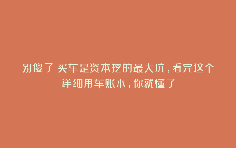 别傻了！买车是资本挖的最大坑，看完这个详细用车账本，你就懂了