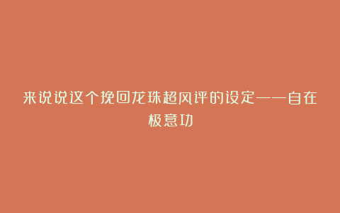 来说说这个挽回龙珠超风评的设定——自在极意功