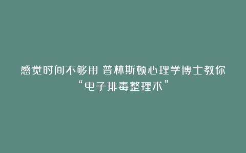 感觉时间不够用？普林斯顿心理学博士教你“电子排毒整理术”