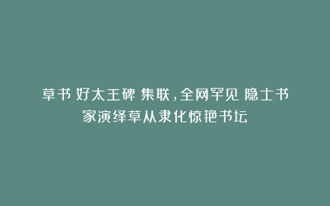 草书《好太王碑》集联，全网罕见！隐士书家演绎草从隶化惊艳书坛