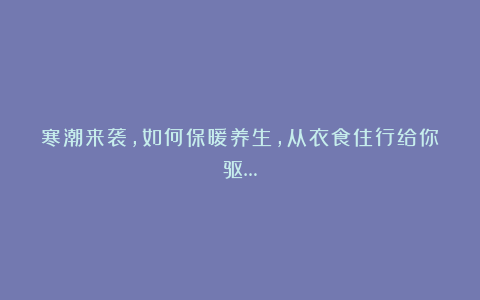 寒潮来袭，如何保暖养生，从衣食住行给你驱…