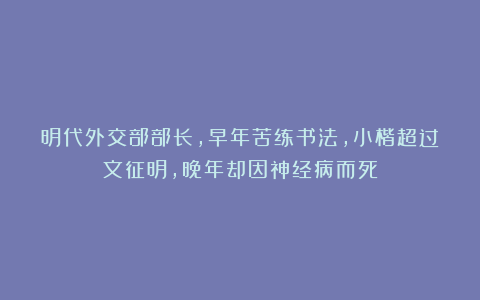 明代外交部部长，早年苦练书法，小楷超过文征明，晚年却因神经病而死