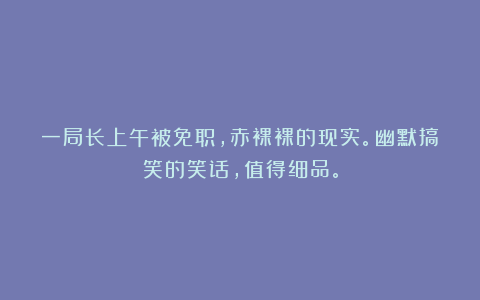 一局长上午被免职，赤裸裸的现实。幽默搞笑的笑话，值得细品。