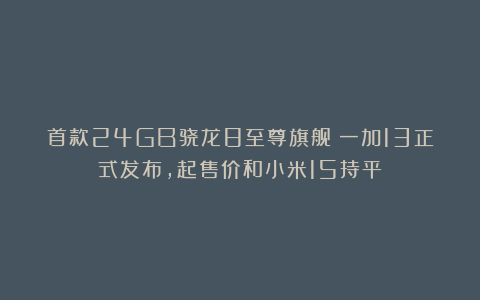 首款24GB骁龙8至尊旗舰！一加13正式发布，起售价和小米15持平