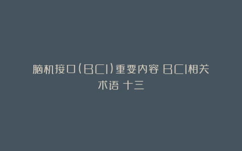 脑机接口(BCI)重要内容：BCI相关术语（十三）