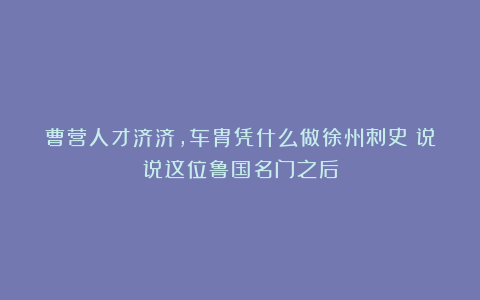 曹营人才济济，车胄凭什么做徐州刺史？说说这位鲁国名门之后