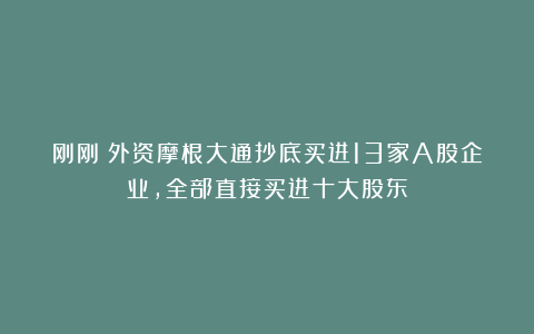 刚刚！外资摩根大通抄底买进13家A股企业，全部直接买进十大股东