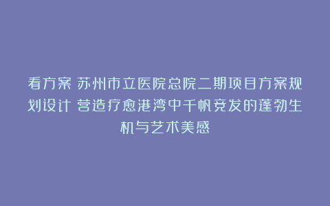 看方案丨苏州市立医院总院二期项目方案规划设计：营造疗愈港湾中千帆竞发的蓬勃生机与艺术美感