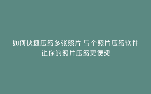 如何快速压缩多张照片？5个照片压缩软件让你的照片压缩更便捷