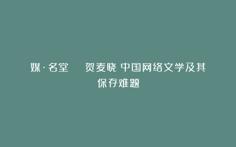 媒·名堂 | 贺麦晓：中国网络文学及其保存难题