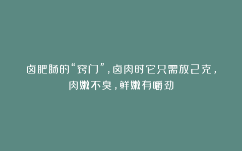 卤肥肠的“窍门”，卤肉时它只需放2克，肉嫩不臭，鲜嫩有嚼劲