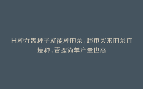 8种无需种子就能种的菜，超市买来的菜直接种，管理简单产量也高