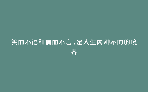 笑而不语和痛而不言，是人生两种不同的境界