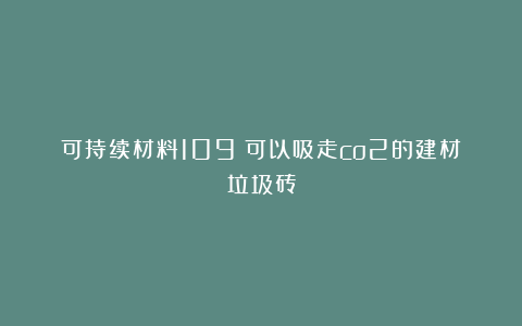 可持续材料109|可以吸走co2的建材垃圾砖