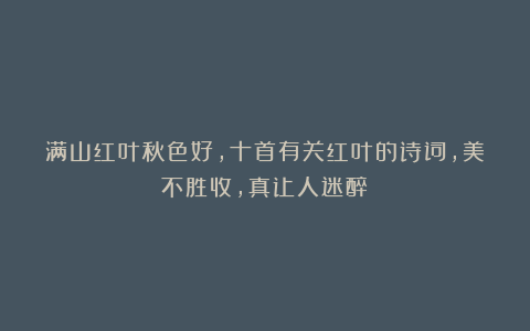 满山红叶秋色好，十首有关红叶的诗词，美不胜收，真让人迷醉！