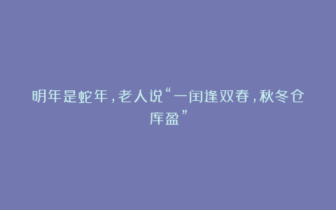 明年是蛇年，老人说“一闰逢双春，秋冬仓库盈”