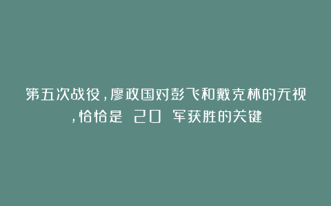 第五次战役，廖政国对彭飞和戴克林的无视，恰恰是 20 军获胜的关键