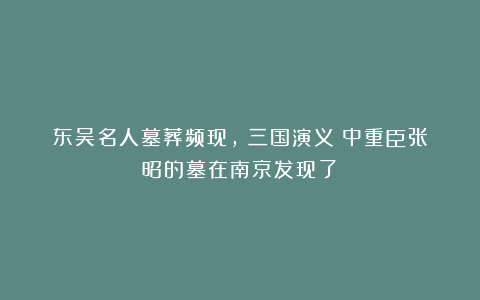 东吴名人墓葬频现，《三国演义》中重臣张昭的墓在南京发现了！