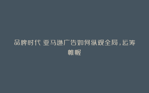 品牌时代：亚马逊广告如何纵观全局，运筹帷幄？