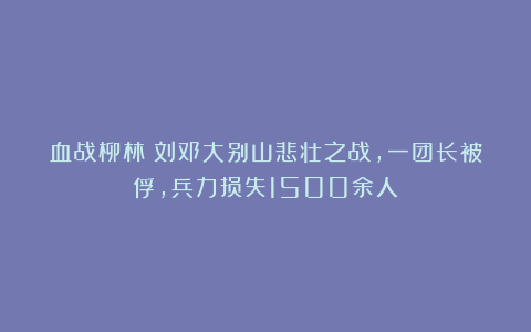 血战柳林：刘邓大别山悲壮之战，一团长被俘，兵力损失1500余人