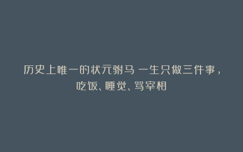 历史上唯一的状元驸马：一生只做三件事，吃饭、睡觉、骂宰相！