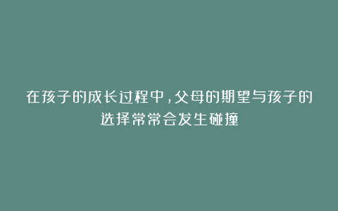 在孩子的成长过程中，父母的期望与孩子的选择常常会发生碰撞