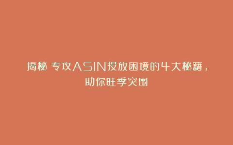 揭秘！专攻ASIN投放困境的4大秘籍，助你旺季突围！