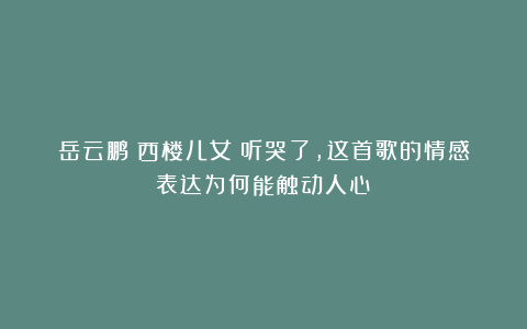 岳云鹏《西楼儿女》听哭了，这首歌的情感表达为何能触动人心？