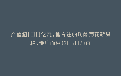 产值超100亿元，他专注的功能菊花新品种，推广面积超150万亩