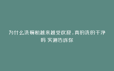 为什么洗碗机越来越受欢迎，真的洗的干净吗？实测告诉你！