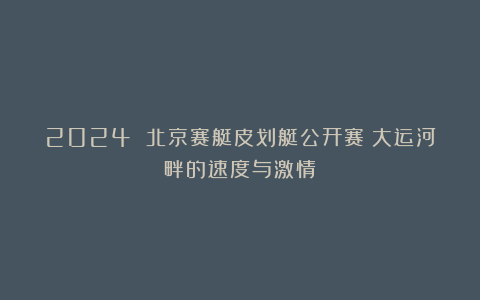 2024 北京赛艇皮划艇公开赛：大运河畔的速度与激情