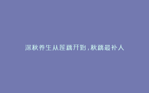 深秋养生从莲藕开始，秋藕最补人