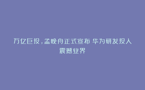 万亿巨投，孟晚舟正式宣布！华为研发投入震撼业界